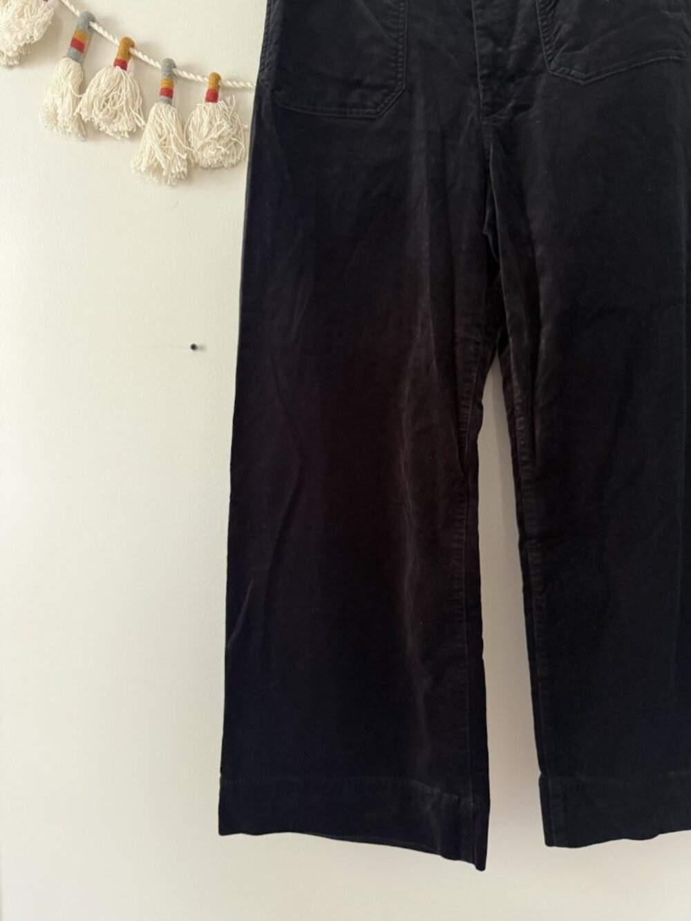 Anthropologie Maeve Colette Velvet High Rise Wide Leg Crop Pant Black Modest 30 - Picture 9 of 12